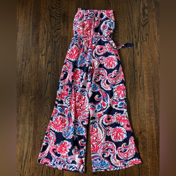 Lilly Pulitzer Women’s XXS Halibut Farrah Strapless Wide-Leg Jumpsuit w/Pockets - Picture 16 of 16